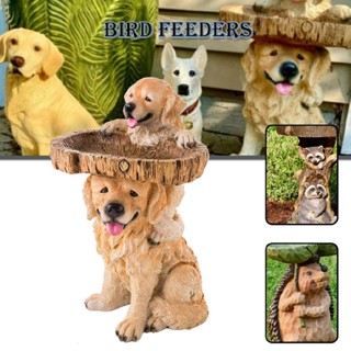 Dog Statue Bird Feeder Standing Bird Bath Garden Outdoor Figurines Decoration