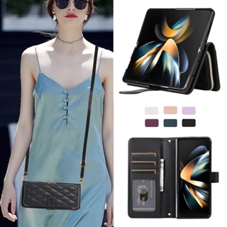 เคสหนัง มีซิป พร้อมสายคล้องยาว และช่องใส่บัตร สําหรับ Samsung Galaxy Fold 5 Fold 4 3 5G