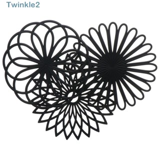 Twinkle แผ่นซิลิโคนรองแก้ว ทนความร้อน สีดํา 7.87 X 7.87 X 0.15 นิ้ว 3 ชิ้น