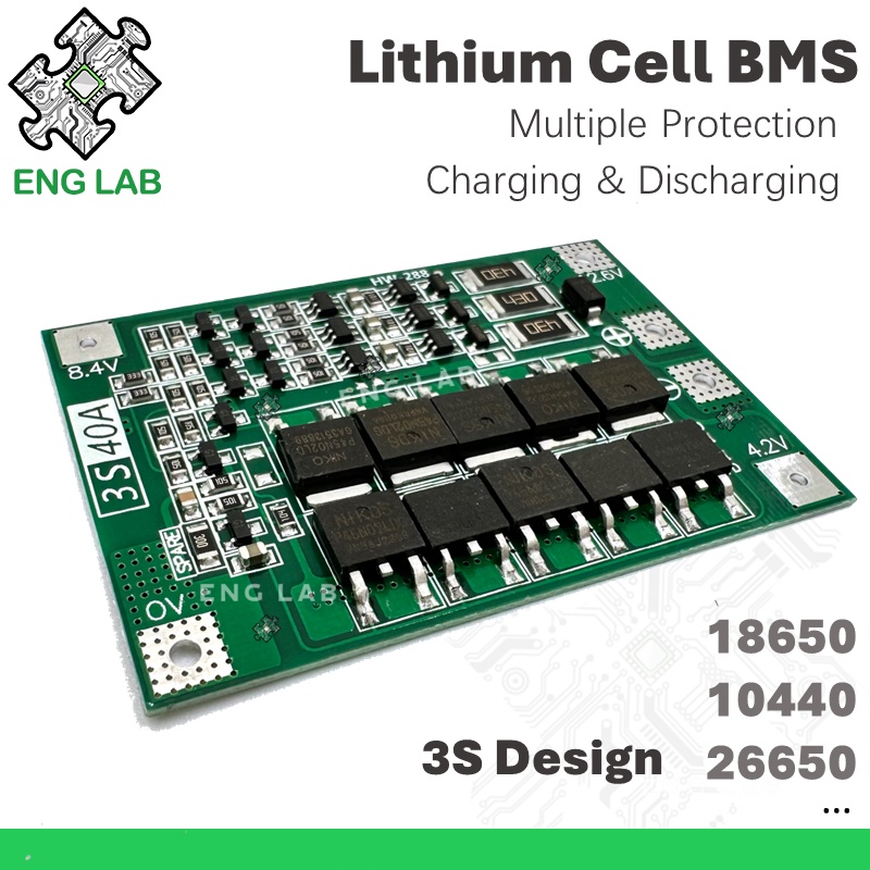 ENGLAB★บอร์ดโมดูลชาร์จแบตเตอรี่ลิเธียม BMS 3S 40A 20A 18650 10440 26650 11.1V 12.6V พร้อมตัวป้องกันหลายชั้น