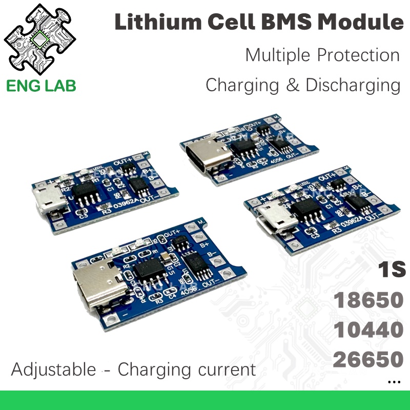 ENGLAB★บอร์ดโมดูลชาร์จแบตเตอรี่ลิเธียม BMS 1S TP4056 Type-C Micro-USB 3A 1A 18650 10440 26650 3.7V 4