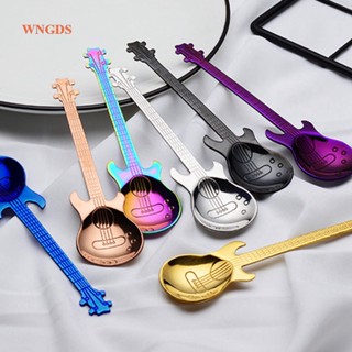 Wngds 【รูปกีตาร์】ช้อนคนกาแฟ สเตนเลส 304 หลากสี สร้างสรรค์ 7 ชิ้น