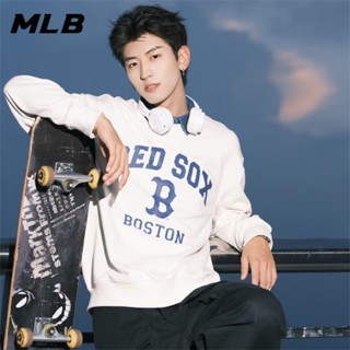 Mlb NY ของแท้ 100% เสื้อกันหนาว ผ้าฝ้ายถัก คอกลม พิมพ์ลายโลโก้ ขนาดใหญ่ สําหรับผู้ชาย และผู้หญิง