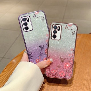 เคสโทรศัพท์มือถือ TPU แบบนิ่ม ลายผีเสื้อ ประดับกลิตเตอร์ สําหรับ Oppo A16 A16K A55 A94 A57 A74 A56 A36 A76 A58 A54