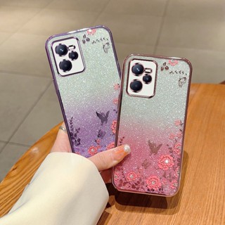 เคสโทรศัพท์มือถือ ลายดอกไม้ ผีเสื้อ ประดับเพชร ไล่โทนสี สําหรับ Realme 9 Pro+ 7i 8 4G 5 Pro C35 C31 C33 C55 C53 C11 C20 C30S C21Y C15 C17 V13 5G