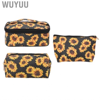 Wuyuu 3pcs Sunflower Makeup Bags Travel Toiletry Bag Gold Zipper Storage Case Cosmetic