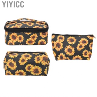 Yiyicc 3pcs Sunflower Makeup Bags Travel Toiletry Bag Portable Gold Zipper ZMN