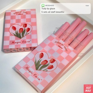 5 ชิ้น MAGIC CASA Summer Tulip Glaze ชุดของขวัญ Matte Velvet Lip Glaze [hotmax]