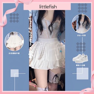 [Littlefish] ชุดเสื้อคาร์ดิแกน กันแดด แต่งระบาย และกระโปรง เอวสูง สามชิ้น ขนาดใหญ่ แฟชั่นฤดูใบไม้ร่วง สําหรับเด็กผู้หญิง