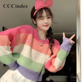 Cccindee ใหม่ เสื้อกันหนาว คอกลม แขนยาว ลายทาง สีตัดกัน เข้ากับทุกการแต่งกาย แฟชั่นสําหรับผู้หญิง 2023