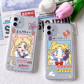 เคสโทรศัพท์มือถือแบบนิ่ม ใส กันรอยเลนส์กล้อง ลายการ์ตูนเซเลอร์มูน สําหรับ iPhone 15 14 13 Mini 12 11 Pro Max 7 8 Plus SE 2020 X XR Xs Max