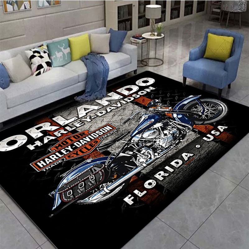 H Harley ป้ายพิมพ์ ย้อนยุค พรมรถจักรยานยนต์ ห้องนั่งเล่น ห้องนอน พรมตกแต่งห้องครัว ห้องน้ํา พรมปูพื้น - รูปที่ 2