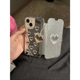 เคสโทรศัพท์มือถือแบบกระจก ฝาพับ ลายหัวใจ แต่งกลิตเตอร์ สําหรับ Samsung Ggalaxys22ultra s21a52 note20 21fe
