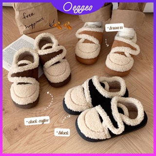 Oeggeo shop รองเท้าโลฟเฟอร์ พื้นหนา ส้นแบน แต่งตุ๊กตา แฟชั่นฤดูหนาว สําหรับผู้หญิง