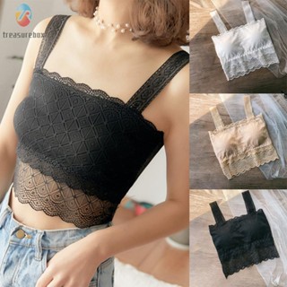 【TRSBX】New Womens Soft Stretch Lace Square Neck Basic Tank Top Camisole with Breast Pad