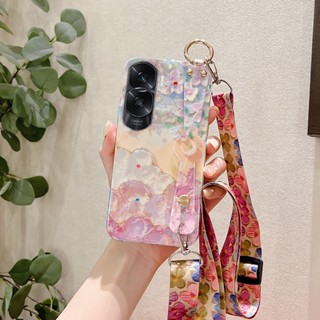 ใหม่ เคสโทรศัพท์มือถือแบบนิ่ม ลายดอกซากุระ พร้อมสายคล้อง และที่ตั้งวาง สําหรับ HONOR 90 Lite 5G