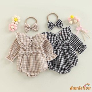 Dandelion- ชุดรอมเปอร์แขนยาว คอตุ๊กตา ลายสก๊อต สําหรับเด็กผู้หญิง 0-18 เดือน