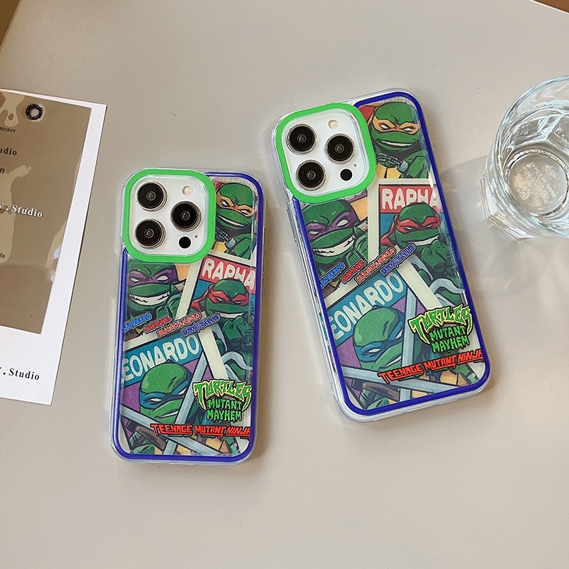 เคสป้องกันโทรศัพท์มือถือ ลายเต่า สองชั้น สีเขียว สําหรับ iPhone 11 15 14 12 13 Pro Max