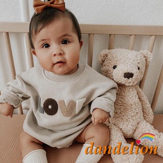 Dandelion- ชุดรอมเปอร์ คอกลม แขนยาว ปักลายตัวอักษร Baby Love สําหรับเด็ก 0-12 เดือน