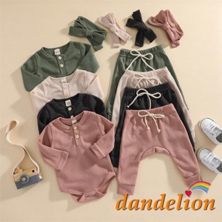 Dandelion-0-24 เดือน ชุดเสื้อผ้าเด็ก วาฟเฟิล สีพื้น แขนยาว กางเกงขายาว ผูกโบว์ริบบิ้น