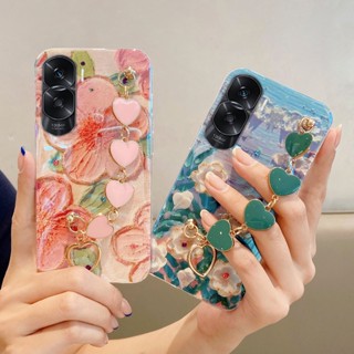 เคสโทรศัพท์มือถือ TPU แบบนิ่ม ลายดอกไม้ ประดับเพชรเทียม พร้อมสายคล้อง สําหรับ HONOR 90 Lite 5G