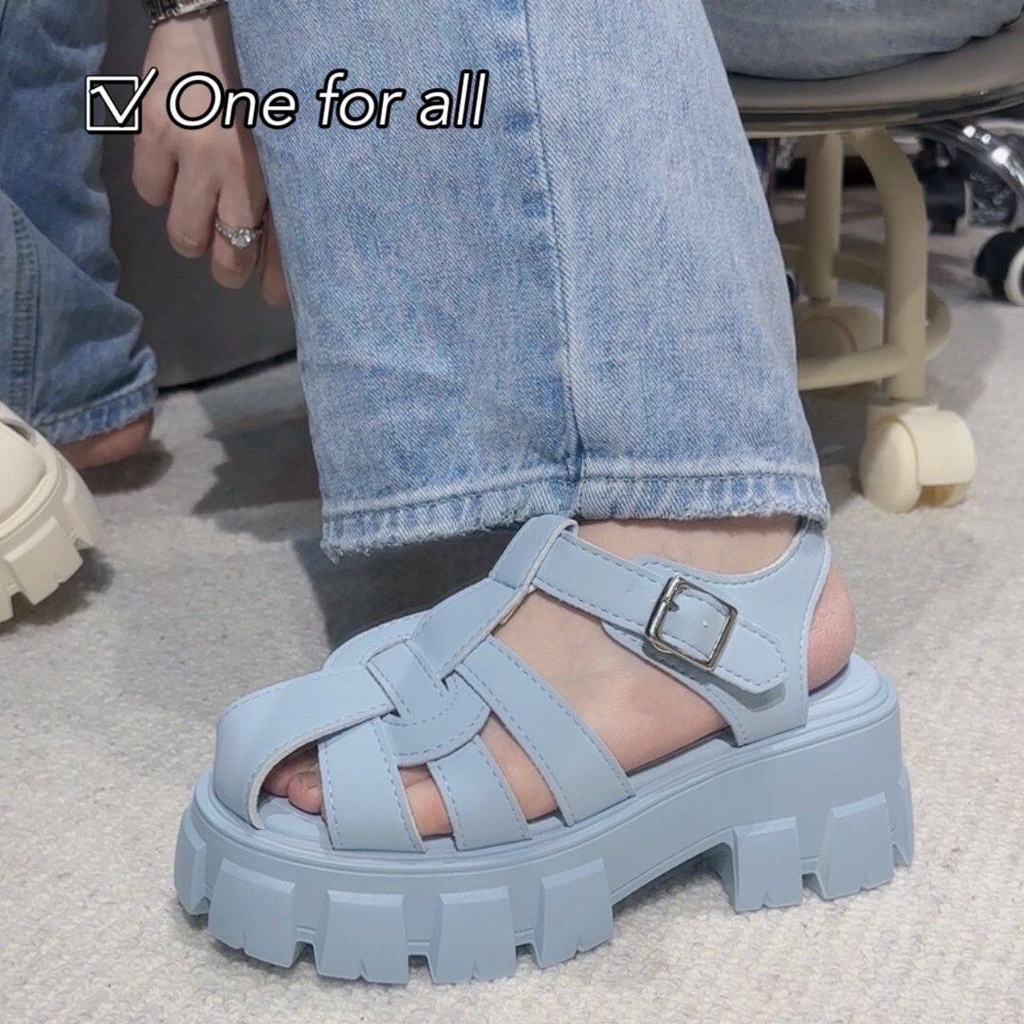 dee_dee_shop พร้อมส่งจากไทย NEW  TX485 รองเท้าแตะรัดส้น ส้นตึก7cm แต่งรู✅สายปรับได้ ใส่แล้วสวย แนวเกาหลี