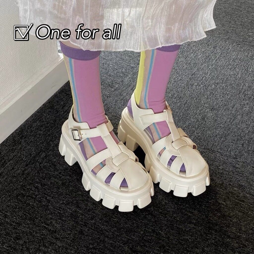 dee_dee_shop พร้อมส่งจากไทย NEW  TX485 รองเท้าแตะรัดส้น ส้นตึก7cm แต่งรู✅สายปรับได้ ใส่แล้วสวย แนวเกาหลี