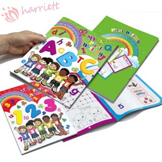 Harriett หนังสือการออกกําลังกายภาษาอังกฤษ การเขียนด้วยลายมือ ตัวอักษรภาษาอังกฤษ ตัวเลขการเรียนรู้คณิตศาสตร์ สีสันสดใส สําหรับเด็ก