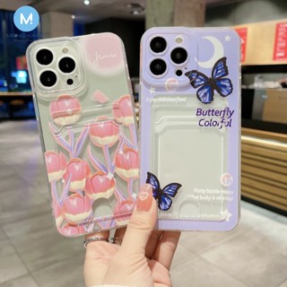 เคสโทรศัพท์มือถือแบบนิ่ม TPU ลายผีเสื้อ ดอกทิวลิป แฟชั่น สําหรับ iPhone 14 13 12 11 Pro MAX Plus Mini 6 6S 7 8 Plus X XR XS MAX SE 2020