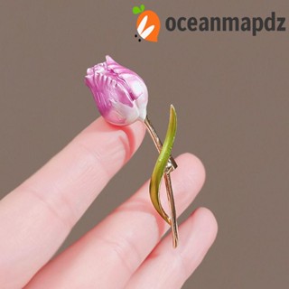 Oceanmapdz เข็มกลัดดอกทิวลิป สีม่วง, โลหะผสมเคลือบ, หรูหรา สไตล์เกาหลี หลายสี องค์ประกอบดอกไม้ สําหรับสุภาพสตรี