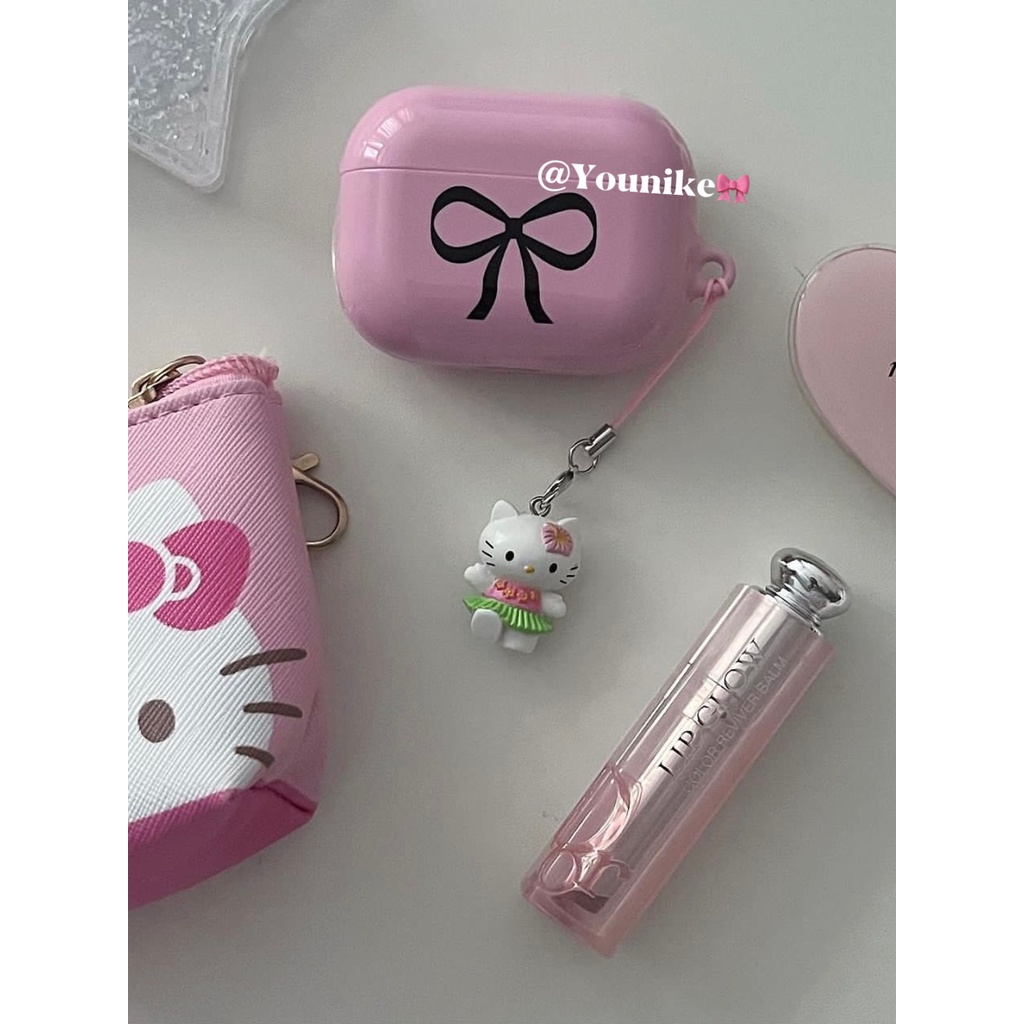 เคสหูฟังบลูทูธไร้สาย แบบแข็ง ลายโบว์ริบบิ้น สไตล์เกาหลี สําหรับ airpods 1 2 Pro 2 3