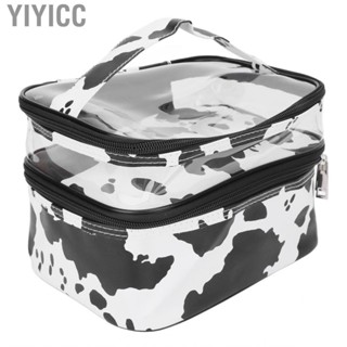 Yiyicc Cosmetic Bag Double Layer Large  Cow Pattern Portable Multifunction