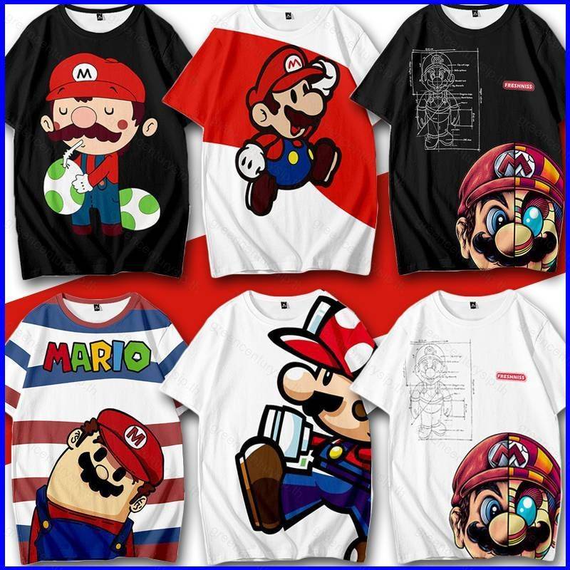เสื้อยืดแขนสั้นลําลอง พิมพ์ลายกราฟิก Super Mario Bros ทรงหลวม พลัสไซซ์ สําหรับผู้ชาย และผู้หญิง PG1