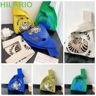 Hilario กระเป๋าผ้าถัก ลายการ์ตูนแมว แฮนด์เมด สําหรับใส่กล่องอาหารกลางวัน ช้อปปิ้ง