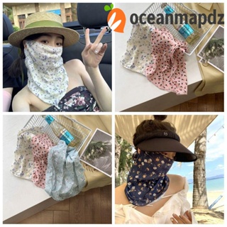 Oceanmapdz หน้ากากกันแดด ผ้าเรยอน พิมพ์ลายดอกไม้ ป้องกันรังสียูวี ระบายอากาศ สําหรับขี่จักรยาน