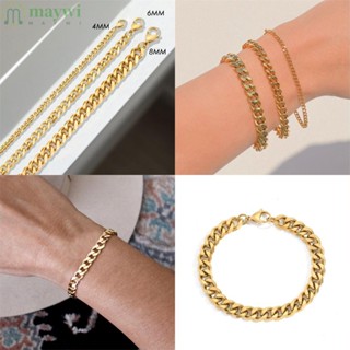 Maywi สร้อยข้อมือสเตนเลส ชุบทอง 18K 4 6 8 มม. สไตล์ฮิปฮอป