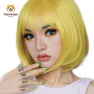 Narcissus วิกผมสั้นตรง วิกผมสั้น ขายดี ปาร์ตี้ฮาโลวีน อนิเมะ สีชมพู มนุษย์