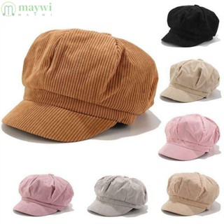 Maywi หมวกแปดเหลี่ยม ทรงโดม วินเทจ เป็ด หางเป็ด ปีกสั้น ผ้าลูกฟูก สีพื้น หมวกเบเร่ต์ สําหรับผู้หญิง