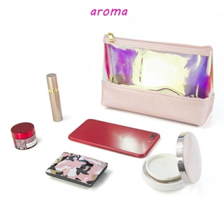 Aroma กระเป๋าเครื่องสําอาง กระเป๋าออแกไนเซอร์ หนัง PU แต่งซิป ทรงสี่เหลี่ยม