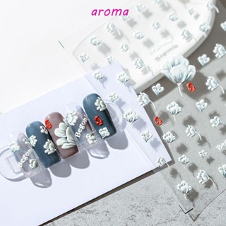 Aroma สติกเกอร์ตกแต่งเล็บ ลายดอกคามิเลีย ดอกทิวลิป มีกาวในตัว แฟชั่นสําหรับผู้หญิง