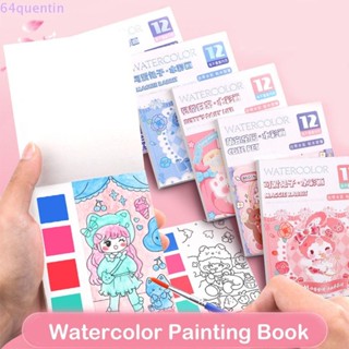 Quentin สมุดระบายสี พร้อมสี และแปรง กระดาษสีน้ํา 12 แผ่น DIY ที่คั่นหนังสือ กราฟฟิติ อนุบาล