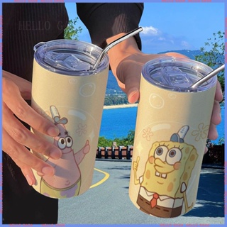 🥤Animation Peripheral 🥤Limited Cup🥤กระติกน้ําร้อน ลายการ์ตูน SpongeBob SquarePants พร้อมหลอดดูด คุณภาพสูง แบบพกพา สําหรับนักเรียน