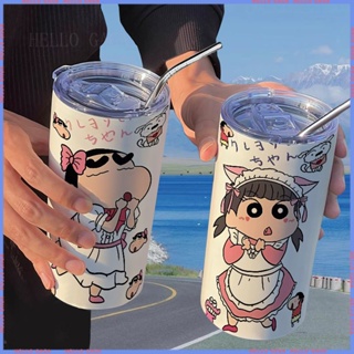 🥤Animation Peripheral Limited 🥤Water Cup🥤กระติกน้ําร้อน ลายการ์ตูนชินจัง และนินี่ พร้อมหลอดดูด แบบพกพา คุณภาพสูง สําหรับนักเรียน