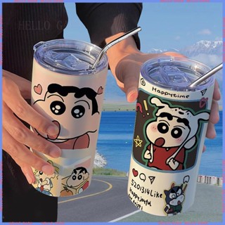 🥤Animation Peripheral Limited 🥤Water Cup🥤กระติกน้ําร้อน ลายการ์ตูนชินจังน่ารัก พร้อมหลอดดูด แบบพกพา คุณภาพสูง สําหรับนักเรียน