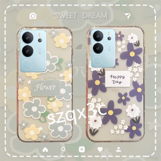 พร้อมส่ง เคสโทรศัพท์มือถือ ซิลิโคนนิ่ม TPU ใส ลายดอกไม้สีม่วง สีเขียว สําหรับ VIVO V29 Y78 Y27 Y02 Y02A Y02T 4G 5G Y78