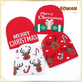 Rowans หมวกบีนนี่ ผ้าถักอะคริลิค แบบหนา ลายกวางคริสต์มาส ให้ความอบอุ่น แบบสวมหัว