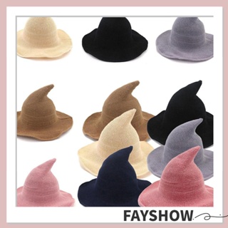 Fay หมวกแม่มด หมวกคอสเพลย์ ขนสัตว์ พับได้ ให้ความอบอุ่น สีพื้น สไตล์โมเดิร์น สําหรับปาร์ตี้ฮาโลวีน