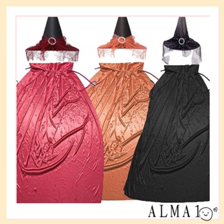 Alma ผ้าคลุมแม่มด ฮาโลวีน คอสเพลย์ ลูกไม้ หมวกแม่มด ชุดผ้าคลุมแม่มด แฟนซี สีพื้น คอสเพลย์ อุปกรณ์ประกอบฉาก ฮาโลวีน เครื่องแต่งกายคอสเพลย์ วันฮาโลวีน