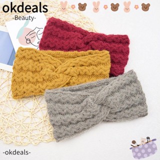 Okdeals ที่คาดผม ผ้าโพกหัว แบบถัก ยืดหยุ่น อบอุ่น