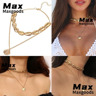 Maxg สร้อยคอโช้คเกอร์โซ่ หลายชั้น สีทอง สีเงิน เครื่องประดับแฟชั่นชายหาด